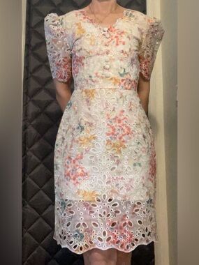 White Floral Eyelet Sheath Dress